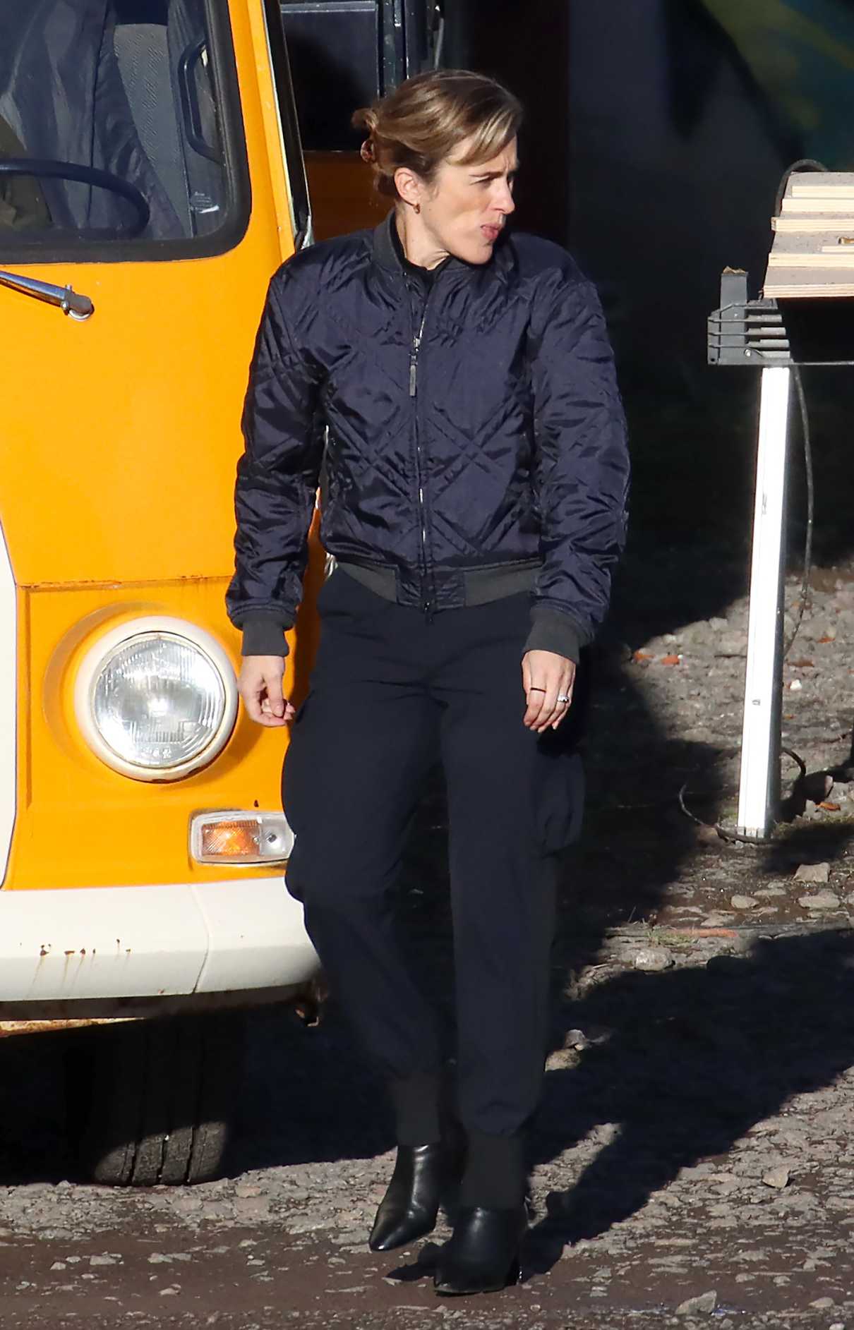 Vicky McClure in a Navy Bomber Jacket on the Set of Season Three of