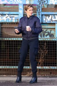 Vicky McClure in a Navy Bomber Jacket