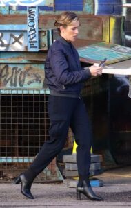 Vicky McClure in a Navy Bomber Jacket