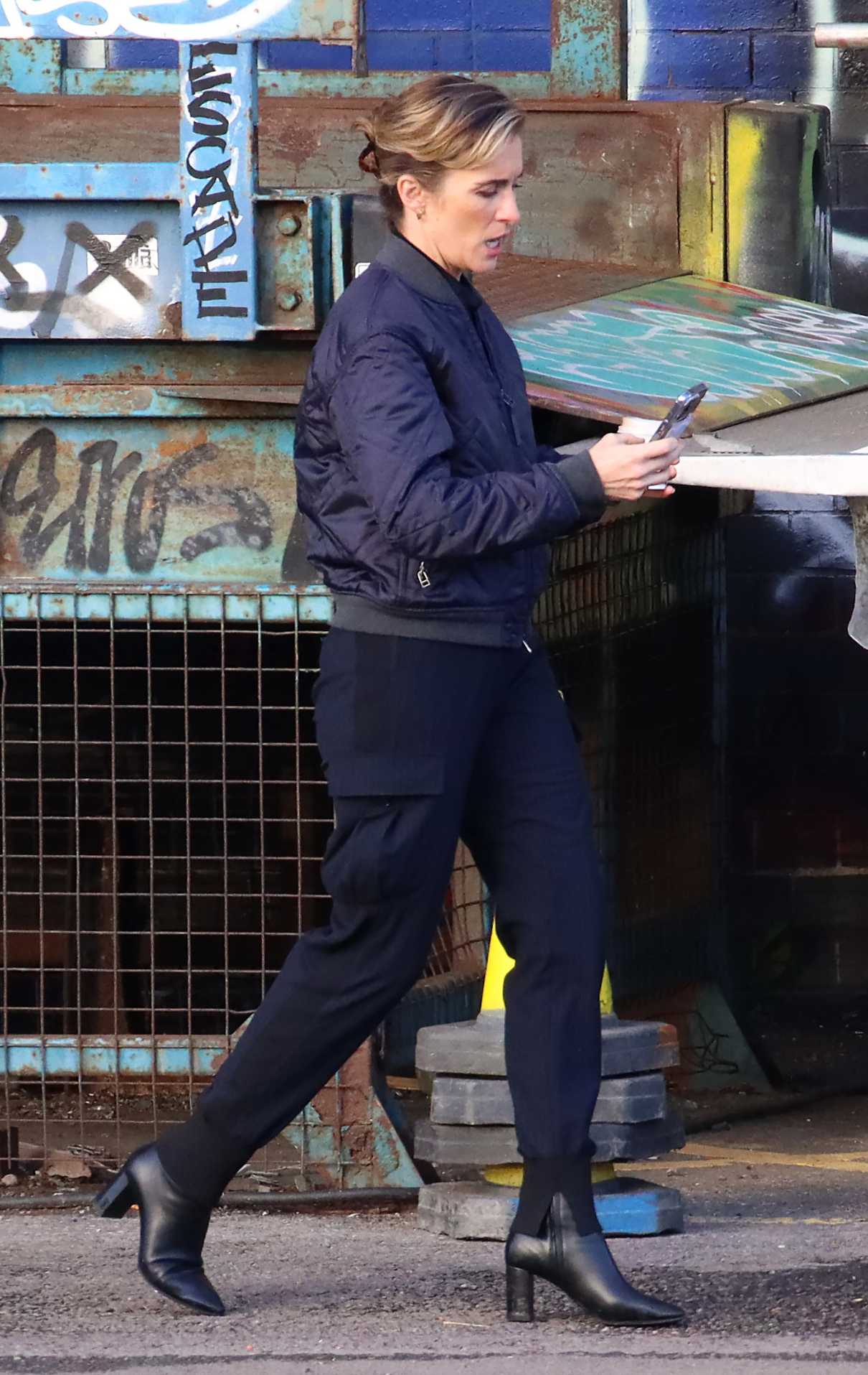 Vicky McClure in a Navy Bomber Jacket on the Set of Season Three of