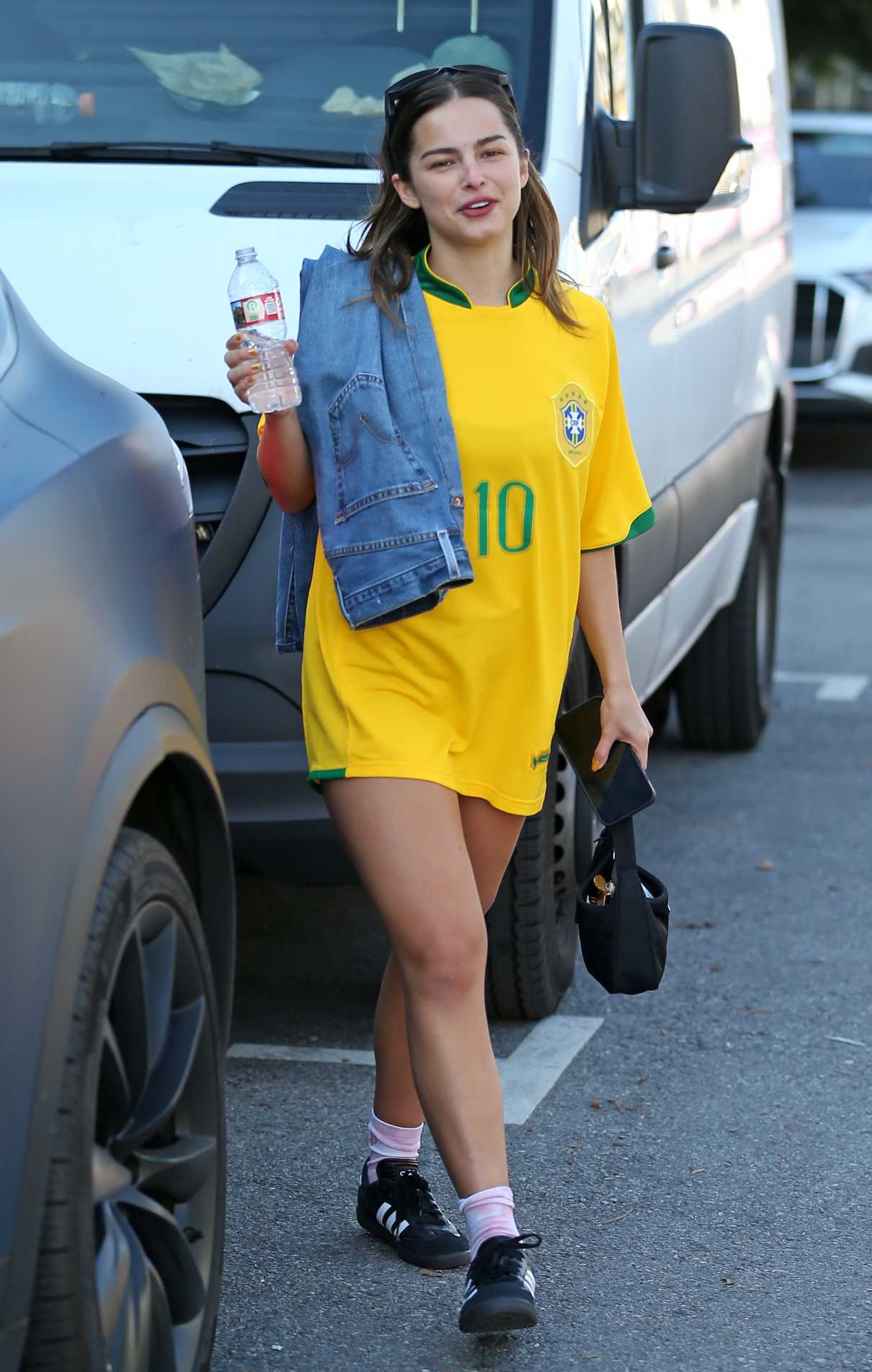 Addison Rae in a Yellow Brazil Jersey