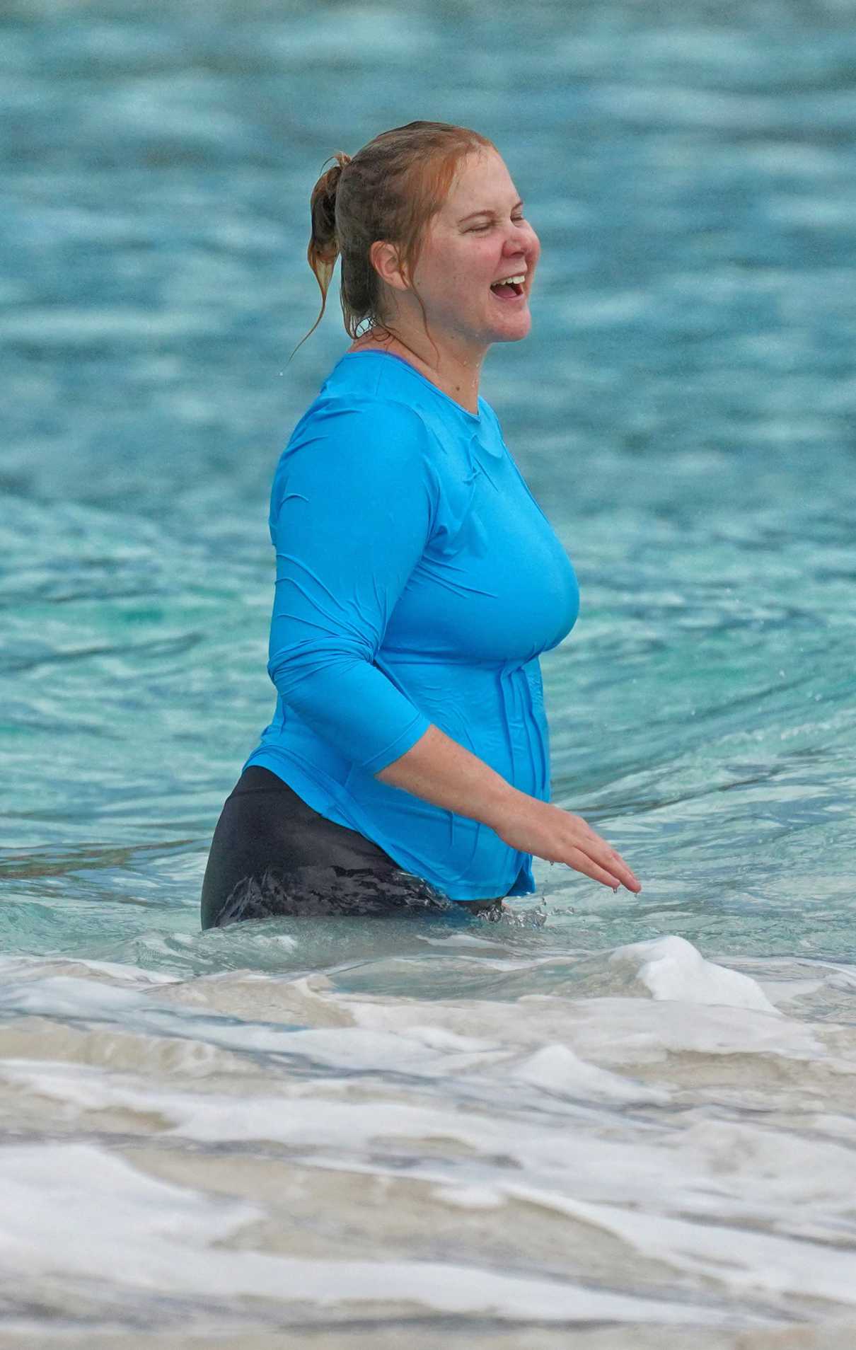 Amy Schumer in a Black Spandex Shorts on the Beach in Saint Barts 12/26 ...