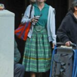 Brie Larson in a Green Plaid Skirt Arrives on the Set of Upcoming Series Lessons in Chemisty in Los Angeles 12/05/2022