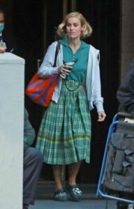 Brie Larson in a Green Plaid Skirt