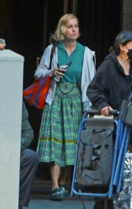 Brie Larson in a Green Plaid Skirt