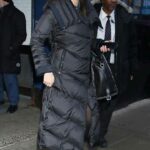 Erielle Reshef in a Black Puffer Coat Arrives at Good Morning America in New York 12/27/2022