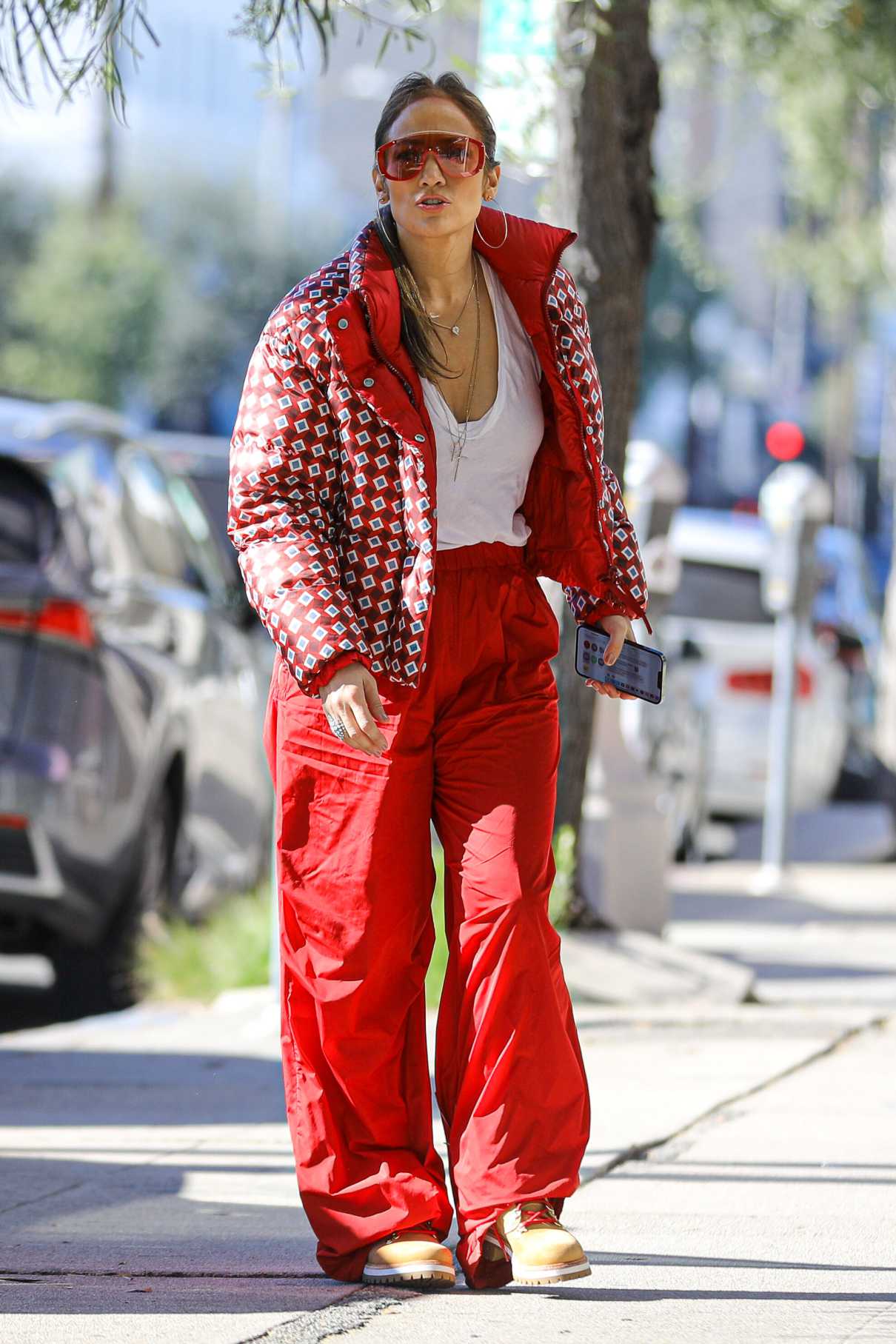 Jennifer Lopez in a Red Track Pants