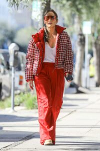 Jennifer Lopez in a Red Track Pants