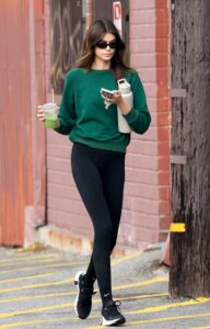 Kaia Gerber in a Green Sweatshirt