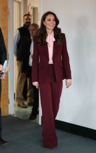 Kate Middleton in a Burgundy Pantsuit