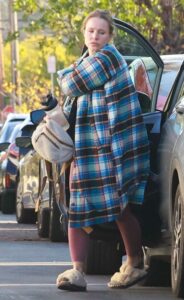 Kristen Bell in a Plaid Trench Coat