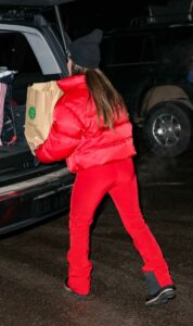 Kyle Richards in a Red Puffer Jacket