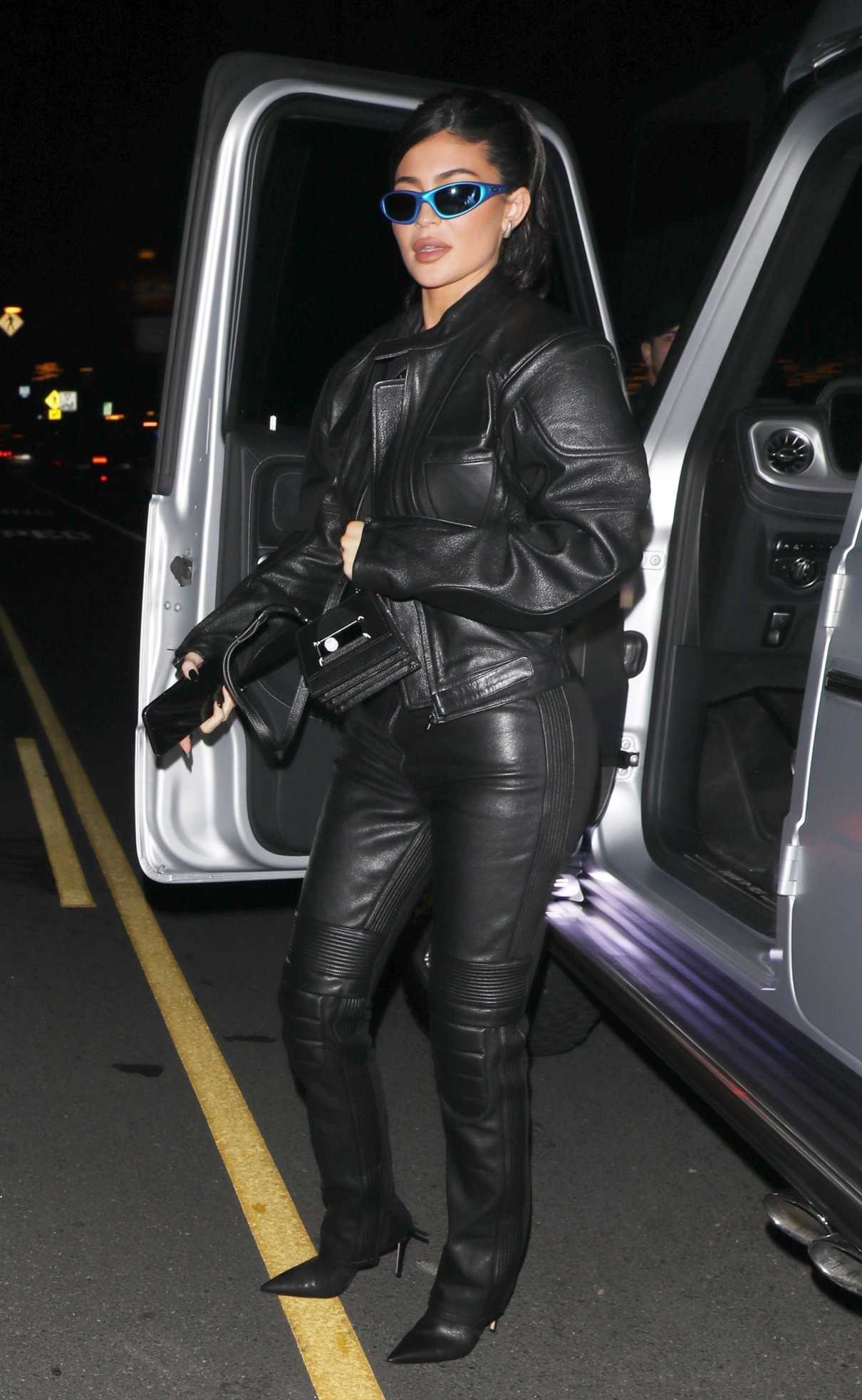 Kylie Jenner in a Black Leather Outfit