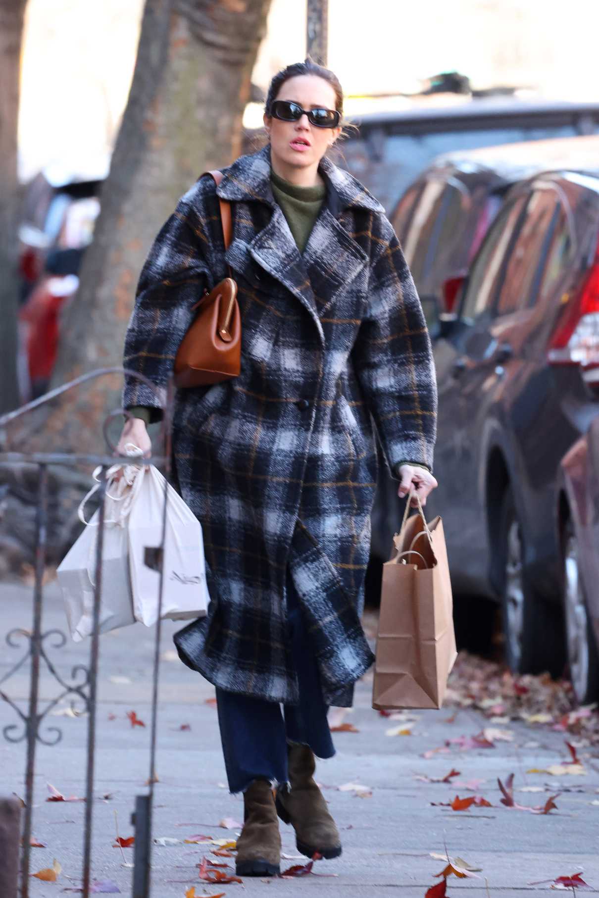Mandy Moore in a Plaid Coat