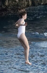 Maya Hawke in a White Swimsuit