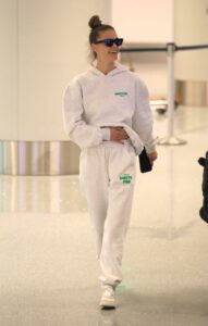 Nina Agdal in a White Sweatsuit