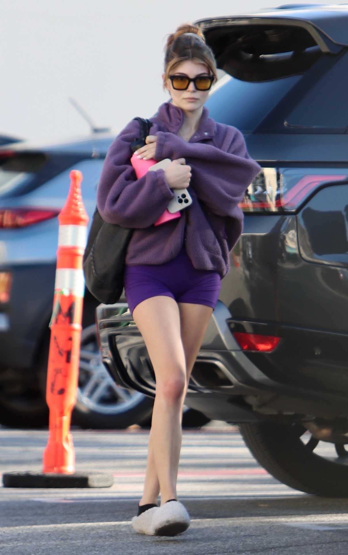 Olivia Jade in a Purple Spandex Shorts