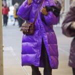 Tracee Ellis Ross in a Purple Puffer Coat Was Seen Out in New York 12/21/2022