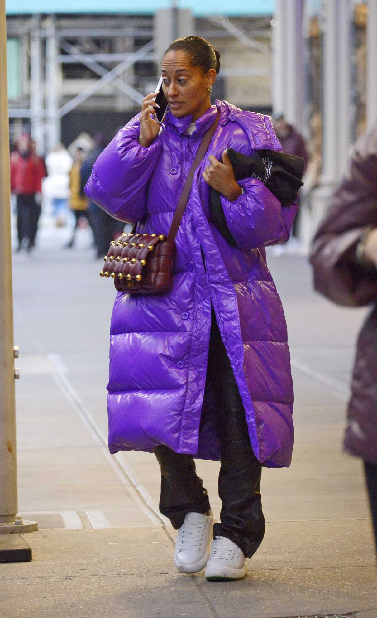 Tracee Ellis Ross in a Purple Puffer Coat