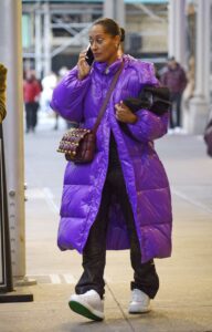 Tracee Ellis Ross in a Purple Puffer Coat