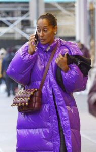 Tracee Ellis Ross in a Purple Puffer Coat