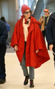 Anne Hathaway in a Red Beanie Hat