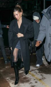 Hailey Bieber in a Black Coat