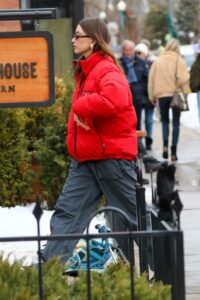 Hailey Bieber in a Red Jacket