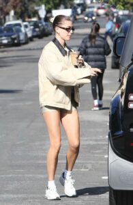 Hailey Bieber in a White Sneakers