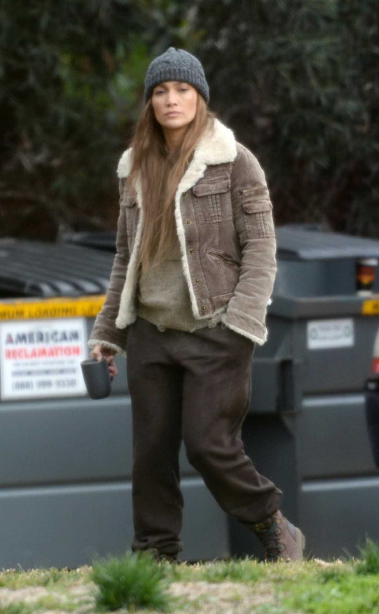 Jennifer Lopez in a Grey Beanie Hat