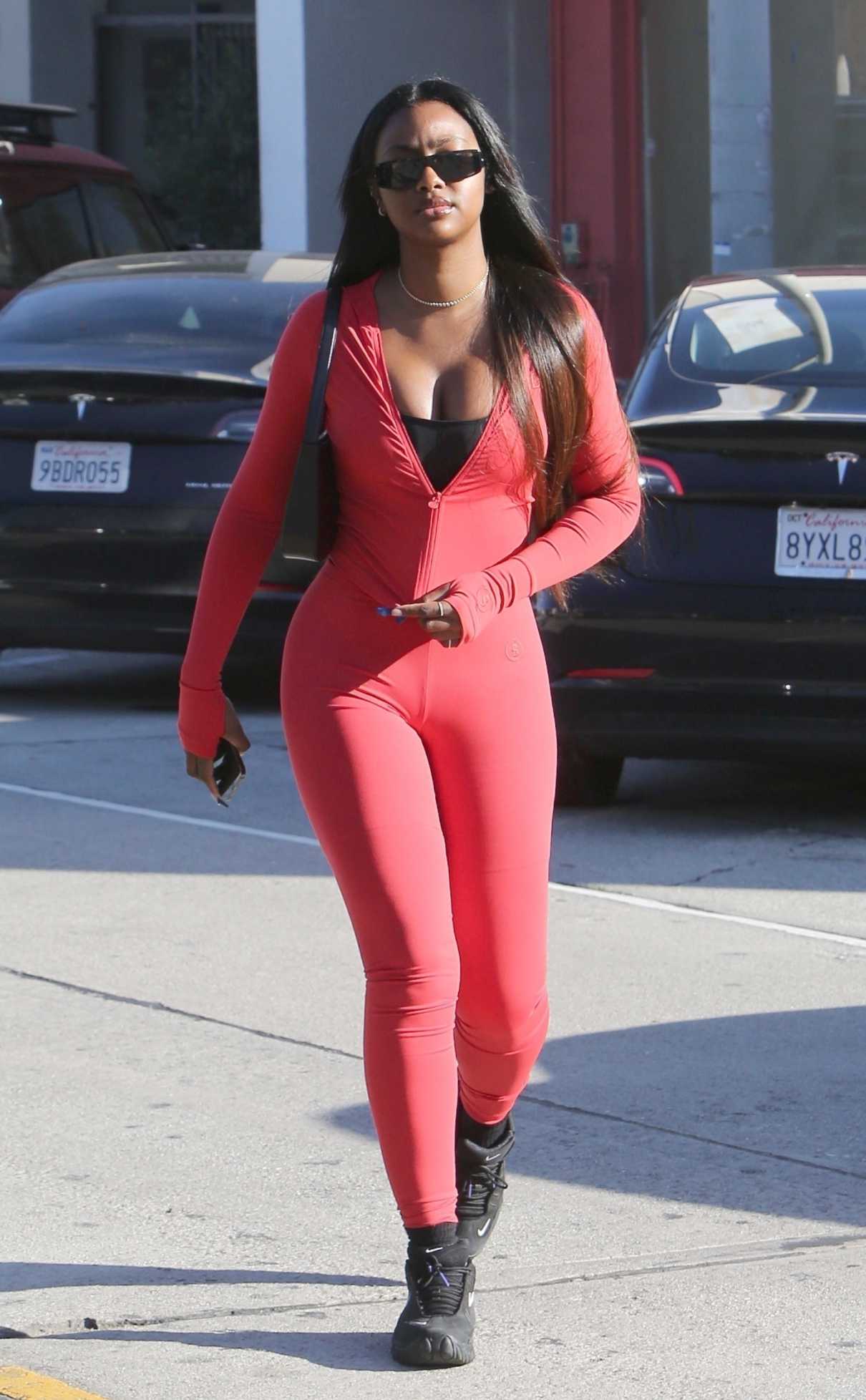 Justine Skye in a Red Catsuit