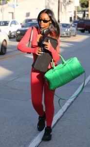 Justine Skye in a Red Catsuit