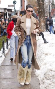 Kendall Jenner in a Tan Sheepskin Coat