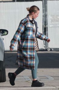 Kristen Bell in a Plaid Coat