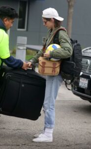 Kristen Stewart in an Olive Bomber Jacket