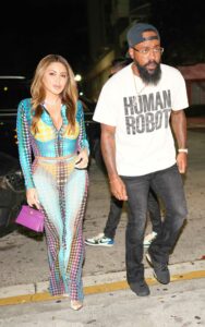 Larsa Pippen in a Sheer Patterned Dotted Ensemble