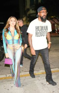 Larsa Pippen in a Sheer Patterned Dotted Ensemble