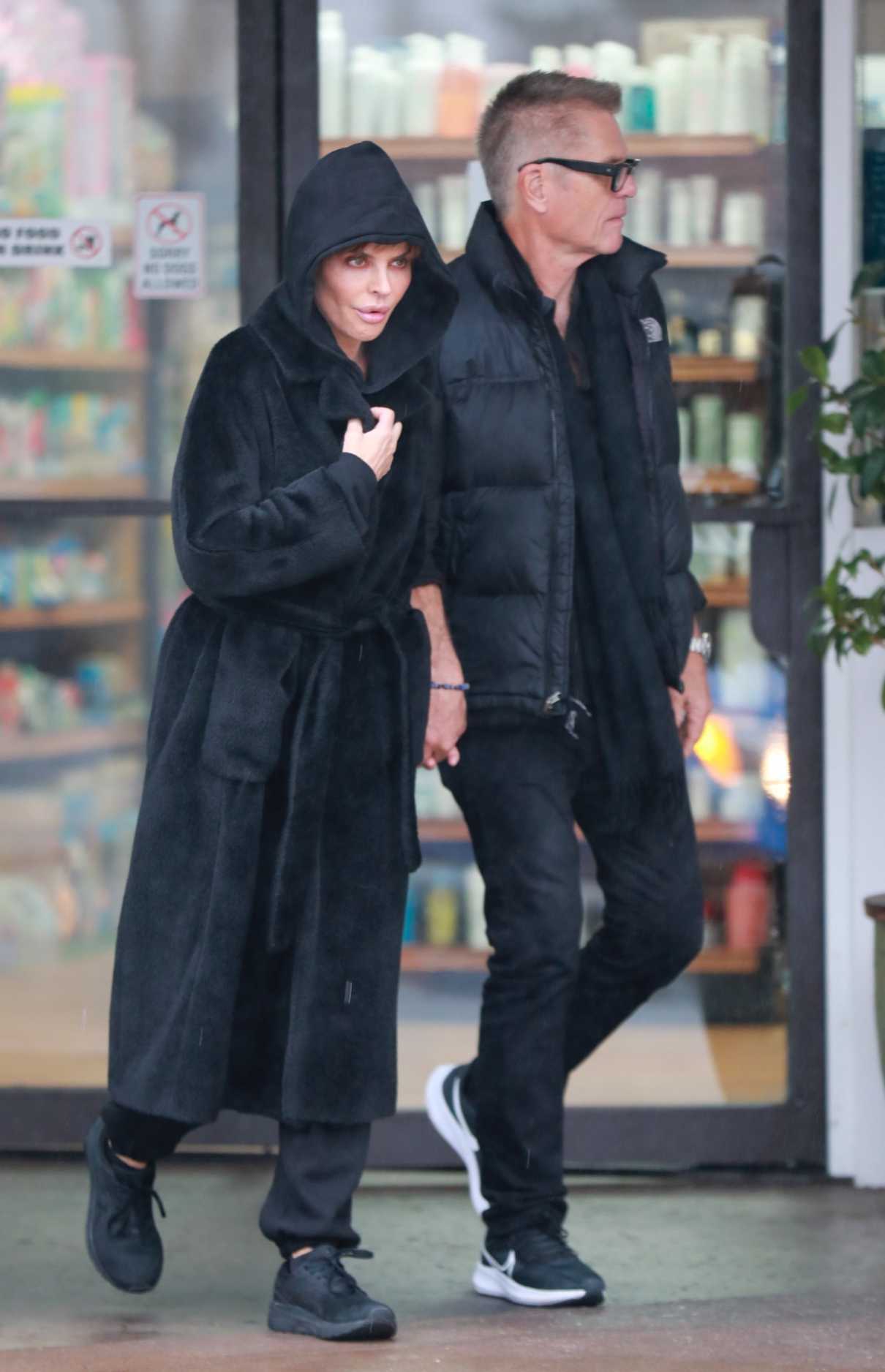 Lisa Rinna in a Black Fur Coat