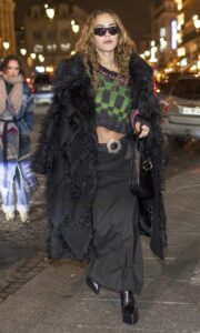 Rita Ora in a Black Fur Coat
