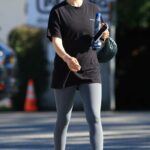 Shanina Shaik in a Black Tee Arrives at a Pilates Studio in West Hollywood 01/25/2023