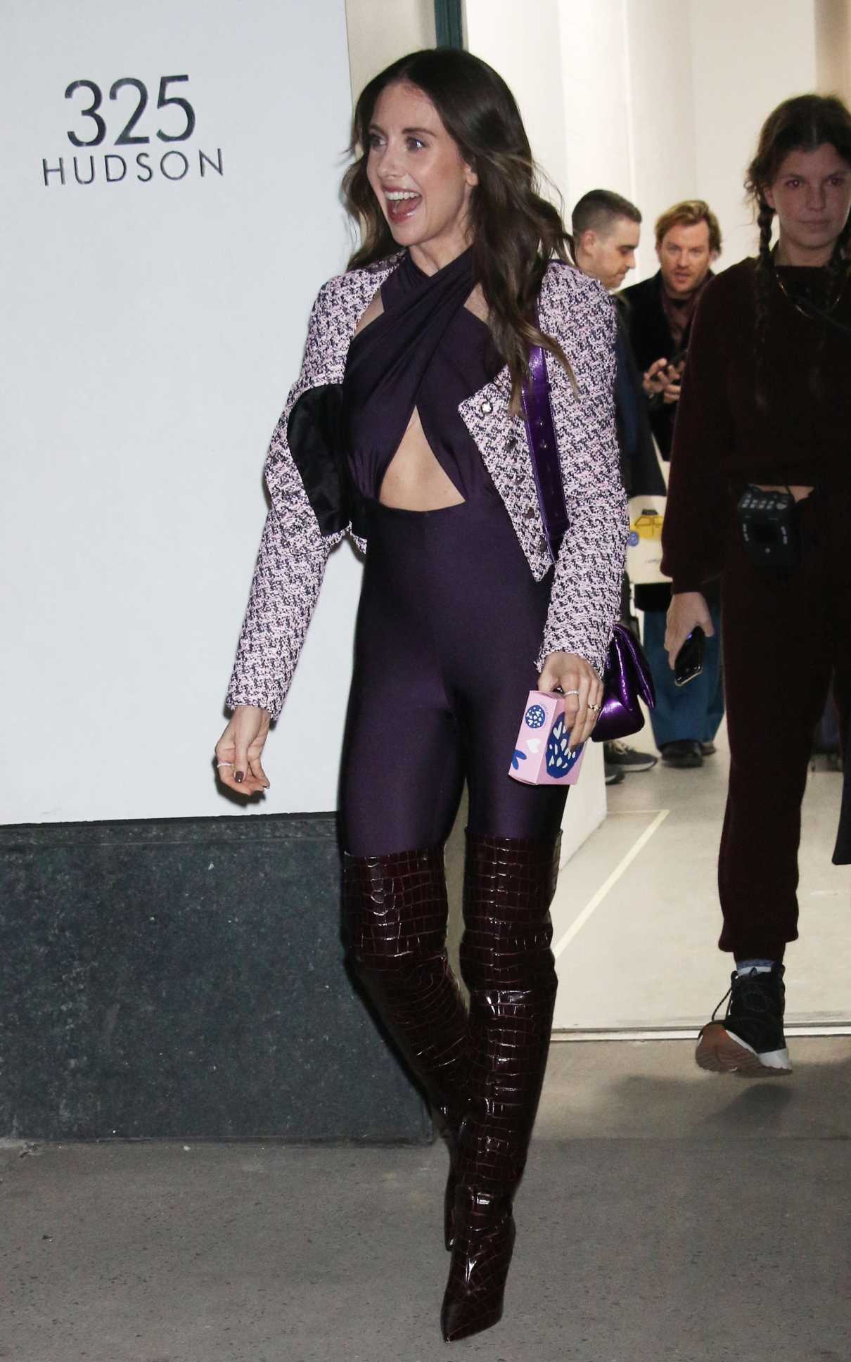 Alison Brie in a Purple Catsuit