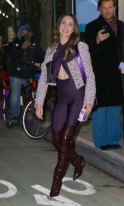 Alison Brie in a Purple Catsuit