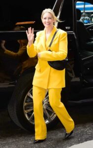 Beth Behrs in a Yellow Pantsuit
