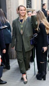 Emma Brooks in an Olive Pantsuit