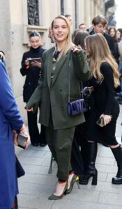 Emma Brooks in an Olive Pantsuit