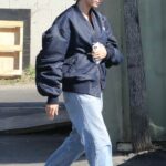 Hailey Bieber in a Blue Bomber Jacket Was Seen Out with Justin Bieber in Los Angeles 02/19/2023