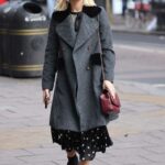 Jenna Coleman in a Grey Coat Arrives at the Heart Breakfast Radio Studios in London 02/09/2023