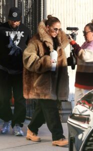 Jennifer Lopez in a Tan Fur Coat