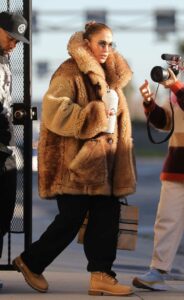 Jennifer Lopez in a Tan Fur Coat