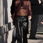 Keri Russell in a Black Leather Pants Arrives at Jimmy Kimmel Live in Hollywood 02/22/2023